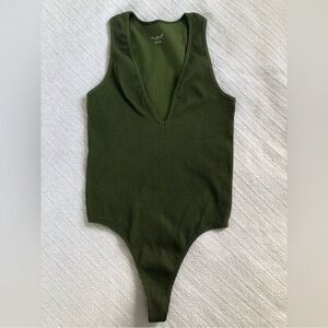 Urban Outfitters Green Bodysuit Deep V-Neck and High-Cut Leg thong